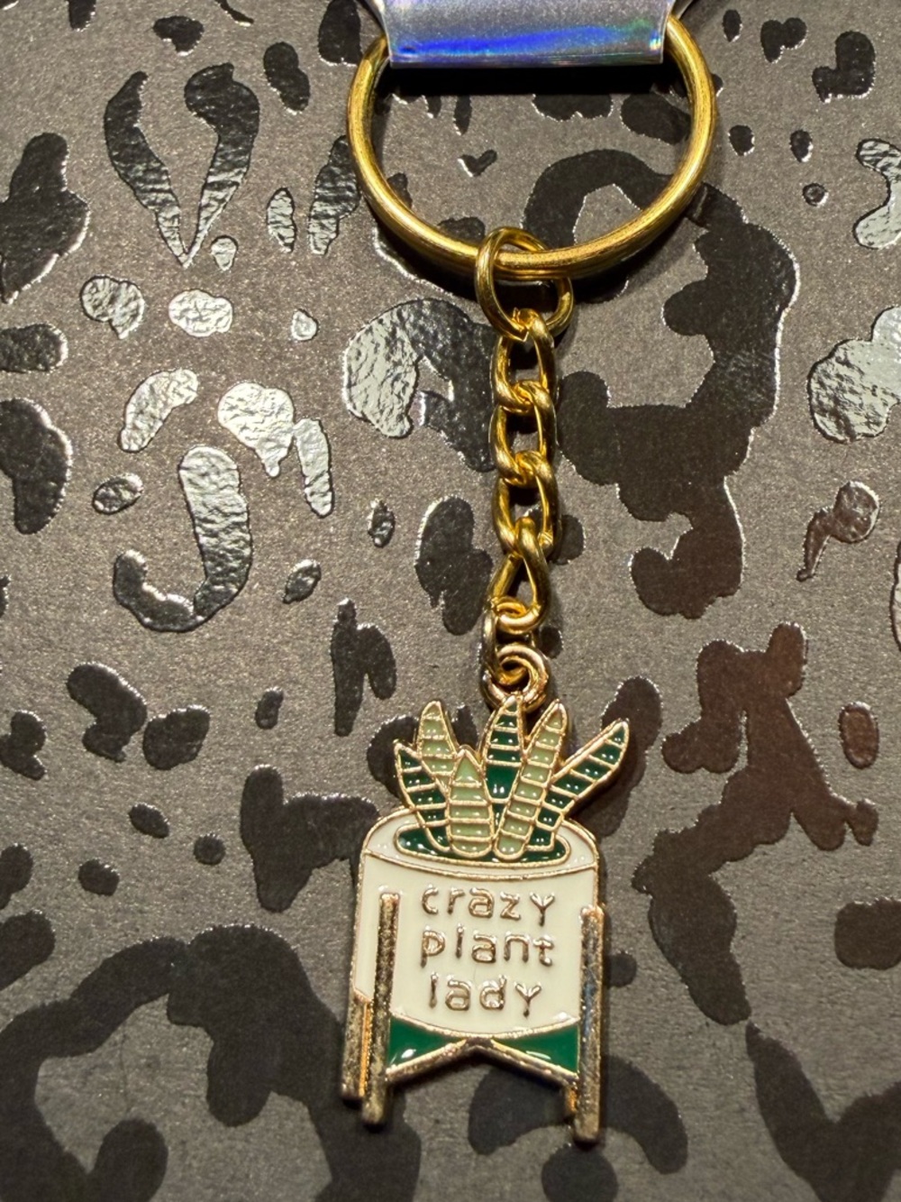Handmade “Crazy Plant Lady” Keychain Cute Plant Lover Gift Green Enamel Charm